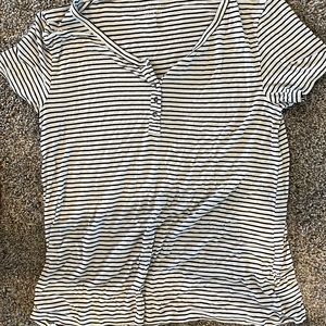 American Eagle “Soft and Sexy” Black and White Striped V-Neck Shirt